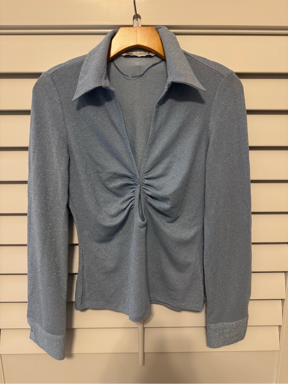Sparkle Twist Front Long-Sleeve Top - Baby Blue